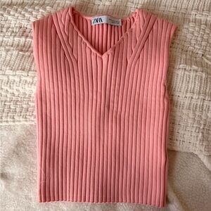 Zara Ribbed V-Neck Sleeveless Top - Coral